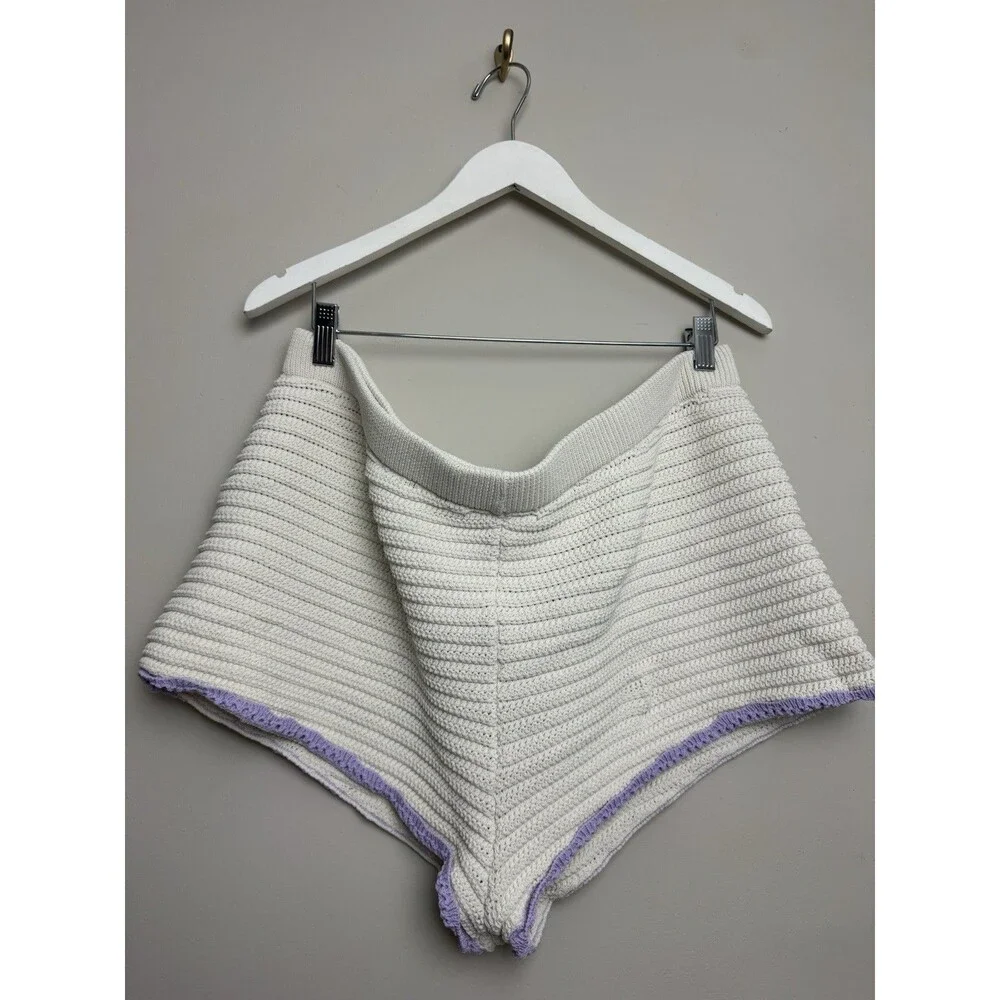 Victoria's Secret PINK Crochet Short Set Size 2XL Cream Purple Knit - Picture 8 of 10